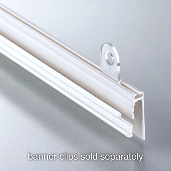 Popco snap-rail poster-hanging rail in white plastic.