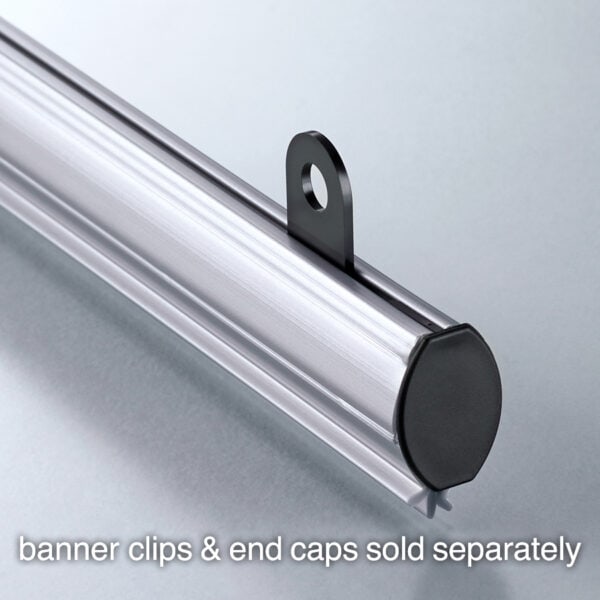 Popco NX-series snap rail in silver color with banner clips and end caps sold separately.
