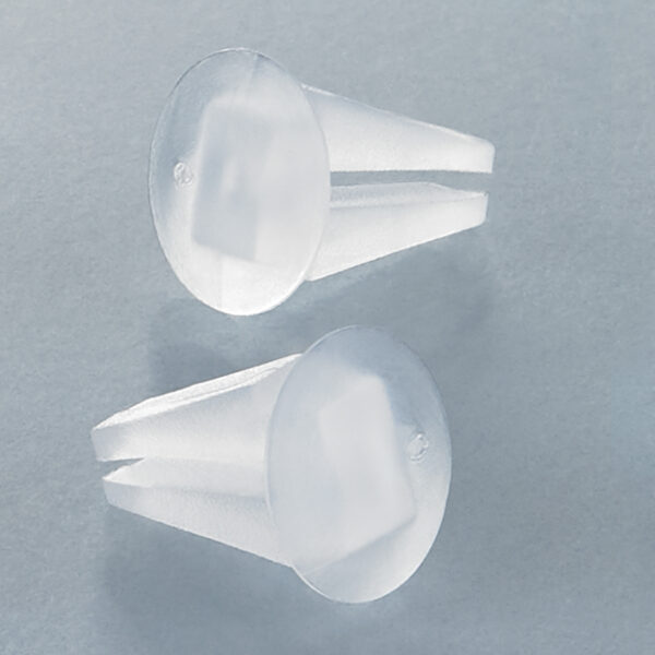 Small, natural plastic, shelf push-pins.