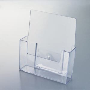 A large-sized, clear, polystyrene, countertop literature holder.