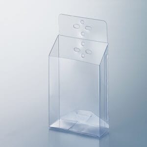 A flexible plastic, clear, fold-up literature box.