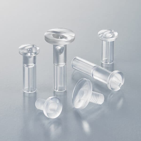 Popco's posts and screws in clear plastic.