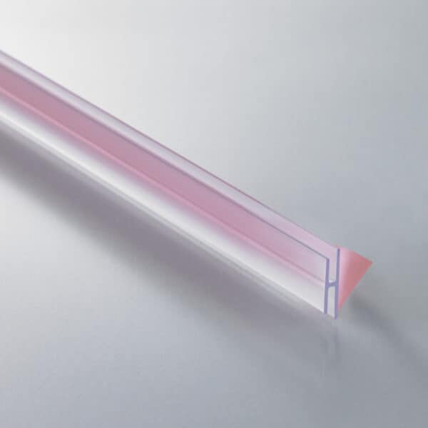 A thin, clear plastic, H-channel with a clear film-tape adhesive strip on the back.