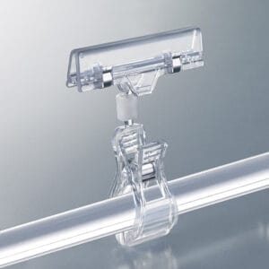A large clear plastic, double squeeze-clip, sign holder.