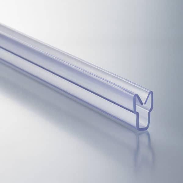 A clear plastic sign gripping rail.