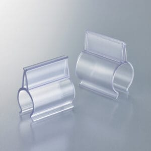Two tube-grip sign holders in clear plastic.