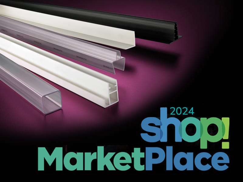 Popco extruded channels and the Shop! trade show logo