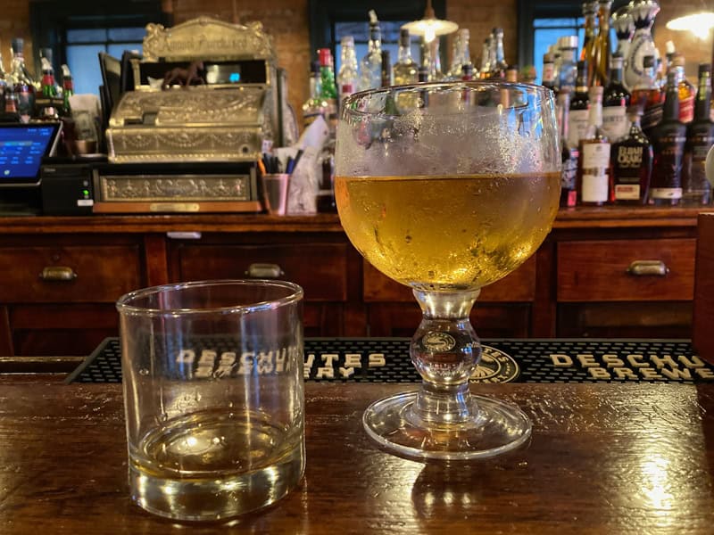 A cocktail and beer on the bar at the Bay Horse Cafe in Cincinnati.