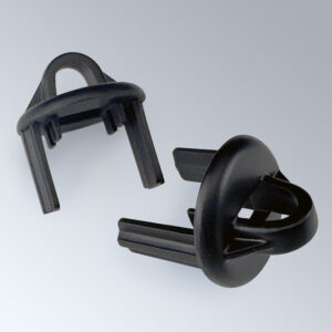 Two Popco GruvBanner side-loop end caps, used to create hanging points on the GruVbanner pocket tube, for banners.