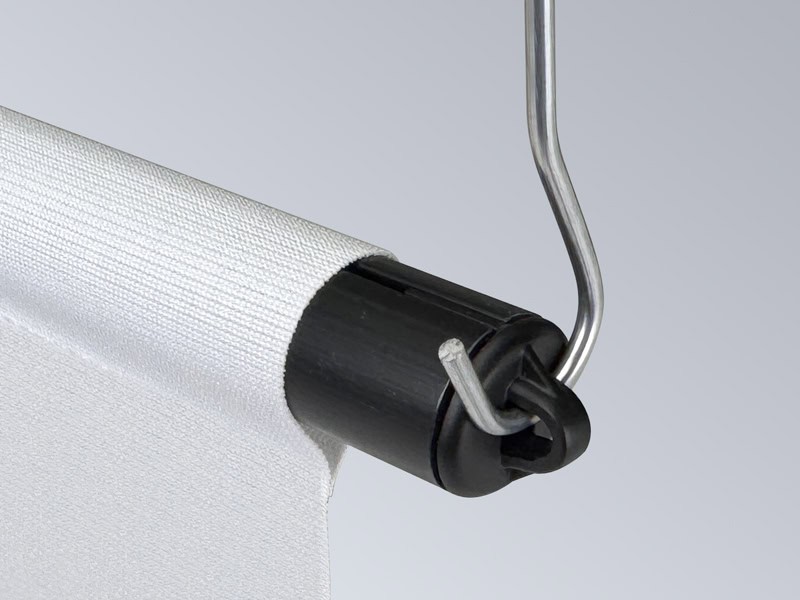 Popco's GruVbanner pocket tube, with a end-loop banner clip, shown supporting a fabric banner.