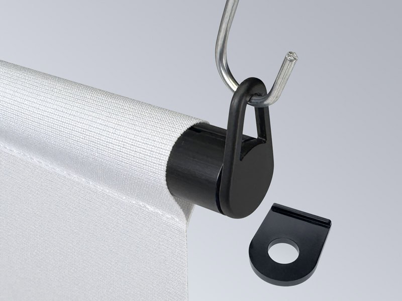 Popco's GruVbanner pocket tube, with a top-loop end cap and banner clip, shown supporting a fabric banner.