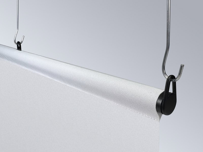 Popco's GruVbanner pocket tube, with a top-loop end cap and banner clip, shown supporting a extra-wide fabric banner.
